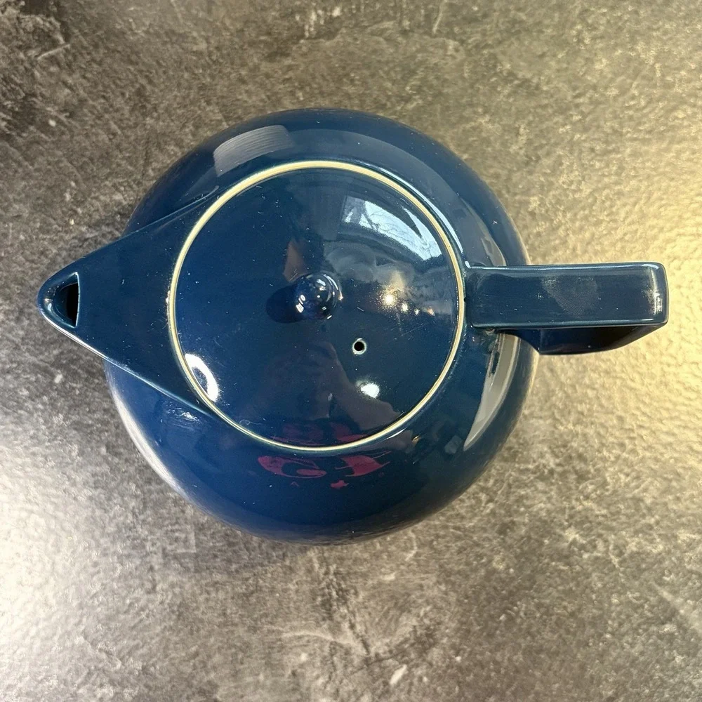 Vintage Sasaki Colorstone Navy Blue‎ Teapot Japan 40 oz Stoneware VHTF